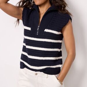 Evereve John + Jenn New Size XS Benni Cotton Knit Vest‎ Navy White Stripes